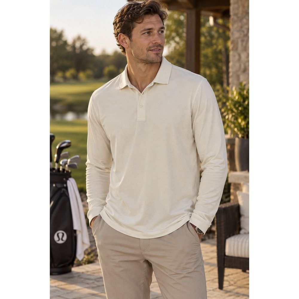 Lululemon Evolution Long Sleeve Polo Shirt Men's XL Ivory Cream Golf Casual